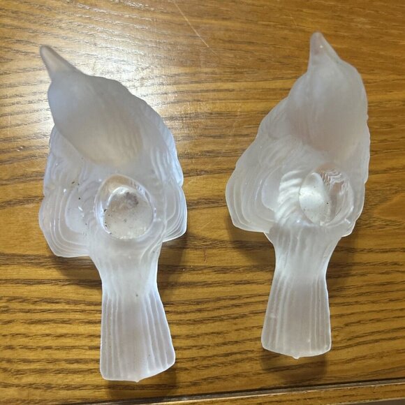 Pair Of Vtg Frosted Glass Bird Candlestick Holders Made By Crystal Clear Glass - Picture 3 of 8